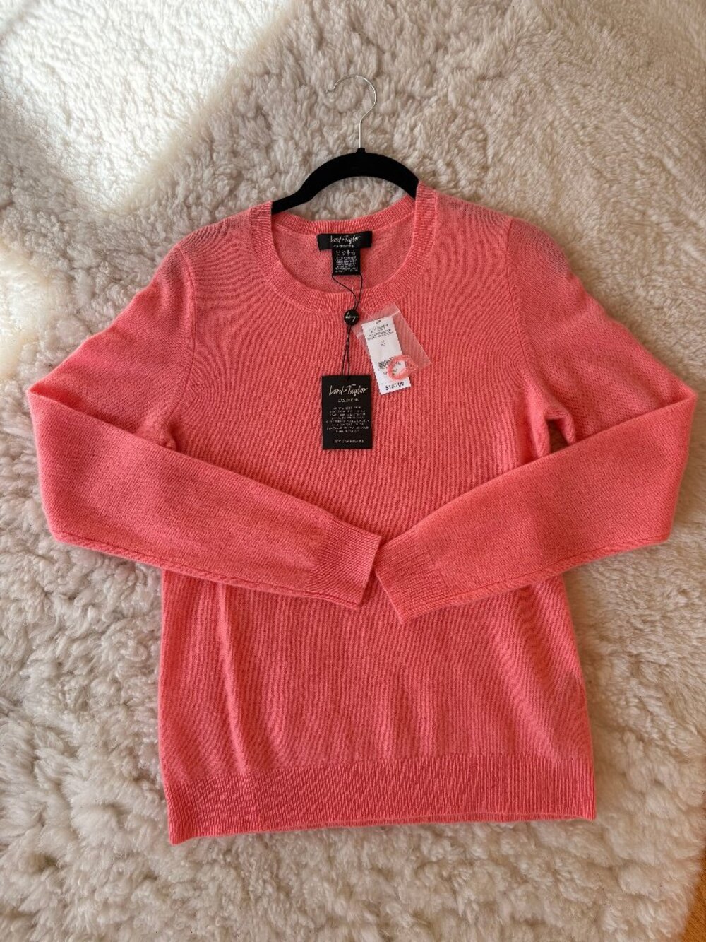 Lord & Taylor Cashmere Crewneck Sweater in Coral Pink Size Small